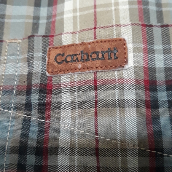 Carhartt men's button up work shirt long sleeve cotton brown plaid size XL - Picture 8 of 14